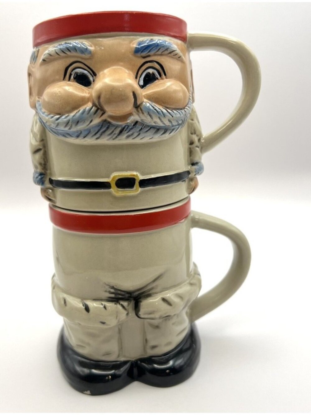 Christmas Stacking Mugs Set of 2 Ceramic Santa Claus Or Elf Holiday Decor Dutch
